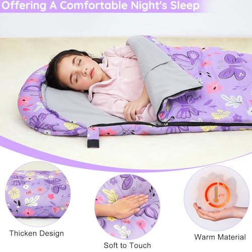 Image of FIOBEE Kids Sleeping Bag 3 Season Camping Sleeping Bags for Girls Toddler | Warm & Cool Weather 41℉ - 60.8℉, Girls Sleeping Bag with Backpacking, Machine Washable, For Traveling Hiking Indoor Outdoor