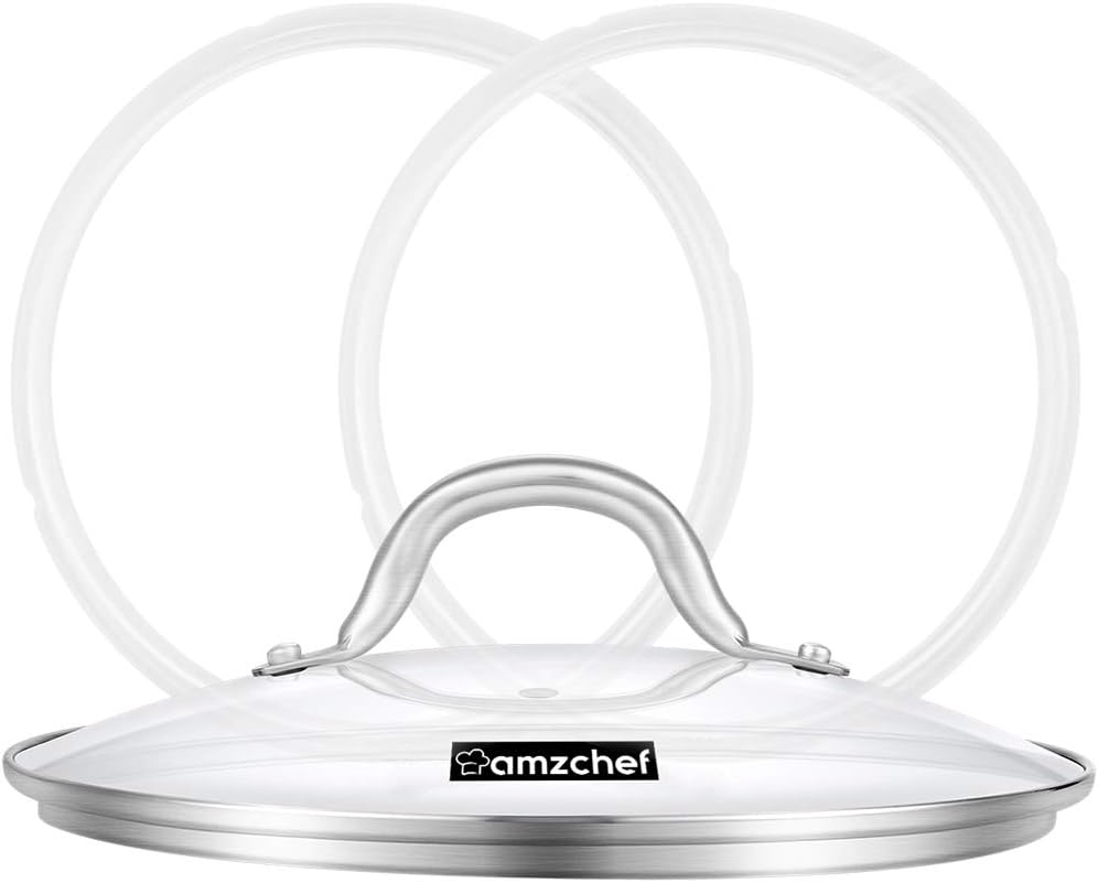 9 inch Tempered Glass Lid for Instant Pot 6qt Pressure Cookers and Cookwares, 2 Sealing Rings for Instant Pot 5 qt or 6 qt, Universal Pot Lid with Stainless Steel Handle and Rim