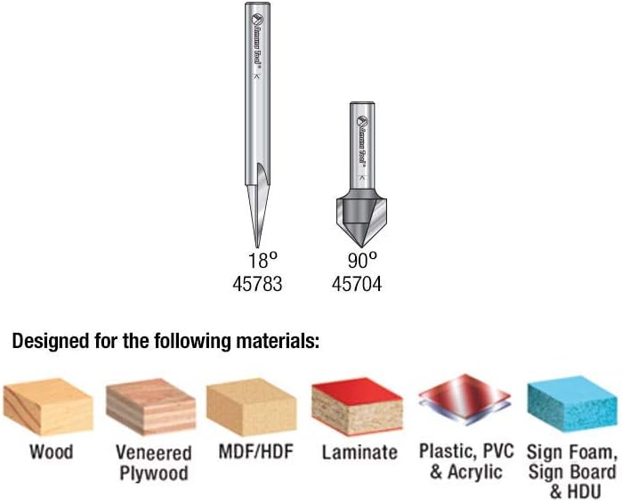 Amana Tool AMS-193 SC and Carbide Tipped 18 and 90 Degree Signmaking & Engraving Router Bit Pack 1/4 Inch Shank
