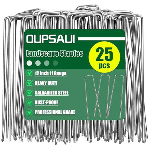 OUPSAUI 12 Inch Galvanized Landscape Staples Stakes 25/50/100/200pcs Garden Metal Stakes for Weed Barrier Fabric Fence Stakes Tent Stakes Christmas Decorations (25pcs)