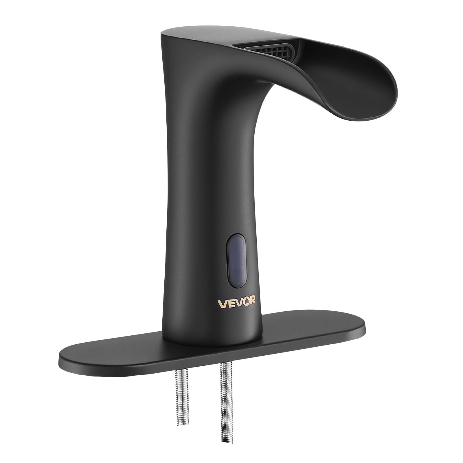VEVOR Grifo de Lavabo Automático sin Contacto para Baño, Latón, con Sensor y Tapa, Grifo a Pilas, Cascada Semi-Cerrada, Recubrimiento Electroforético, 7,6 L/min, Negro Mate, 160 x 62 x 145 mm