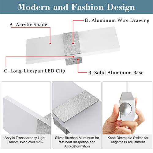 Lightess Dimmable Wall Sconce Plug In Set Of 2, Led Wall Light Fixture 12W Acrylic Modern Wall Lamp For Living Room Bedroom, Warm White #TOP4