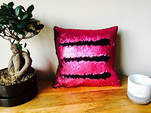 Housse de coussin réversible à paillettes motif sirène 35 x 35 cm (rose vif et noir mat, sans oreiller)