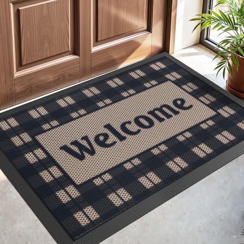 DEXI Front Door Mat Outside Entrance Rubber Floor Doormat 3x5, Welcome