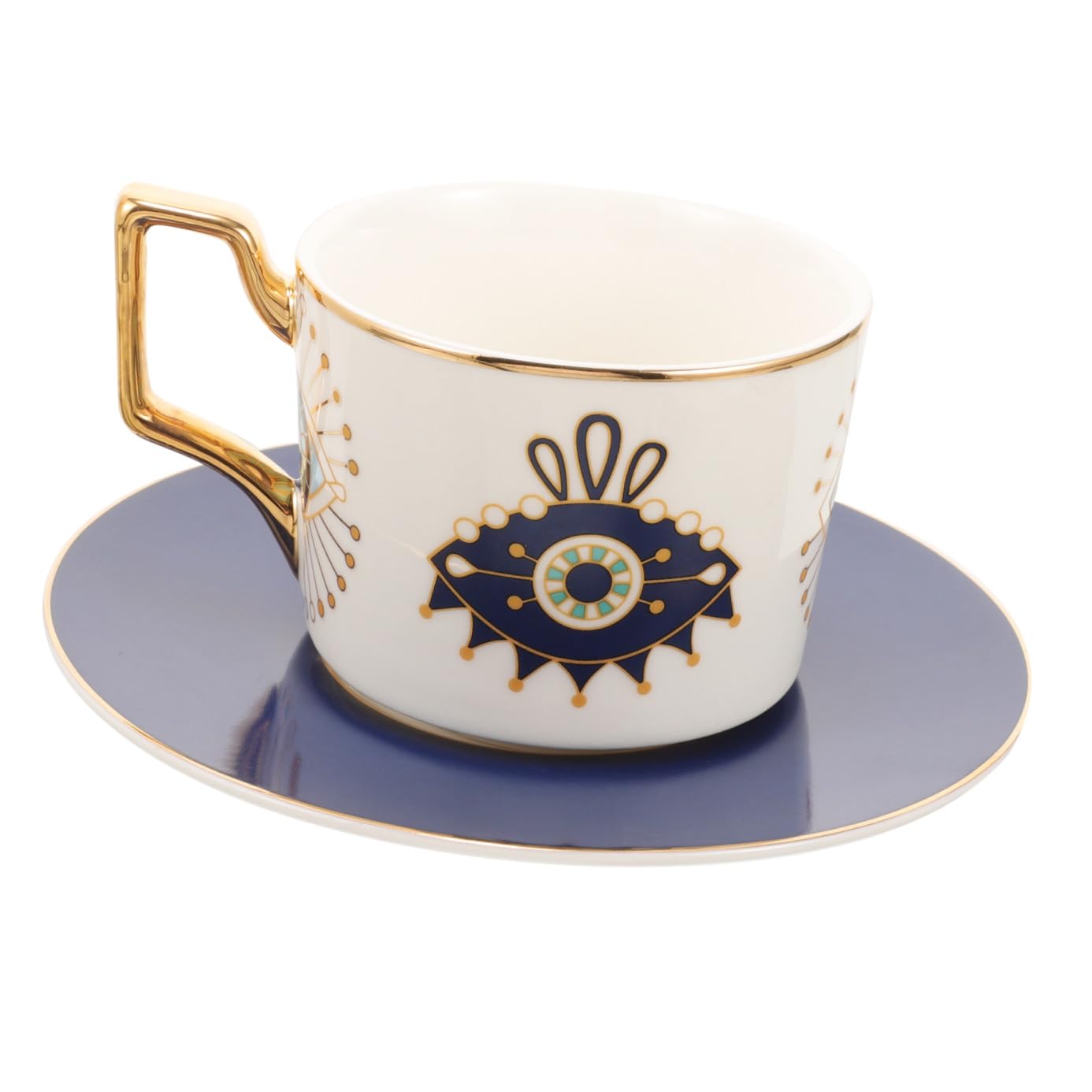 1set Tazzine Ceramica Con Piattino Design Evil Eye Tazza Per Caffè e Latte Stile Europeo Accessorio Per Tè e Pomeriggi Di Relax