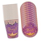 NOLITOY 40個 ディワリ紙皿 パーティー用品 ディワリパーティー ディワリ紙コップ ディワリの紙コップと紙皿 食器 ディワリプレート ハッピーディワリ装飾 論文 紫の,Purple