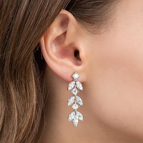Moissanite Drop Dangle Earrings for Women, 925 Sterling Silver Imitation-diamond Leaf-Shape Earring Hypoallergenic Jewelry Christmas Birthday Gifts with Jewelry Box Packed3