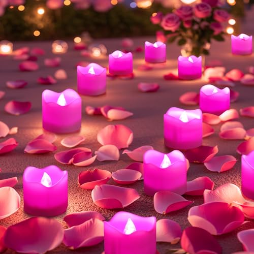 Image of Topstone Remote Control Flameless LED Votive Candles with Timer, CR2450 Battery Powered, Electric Tea Lights for Seasonal and Festival Decoration, Pink Light, 12 pcs