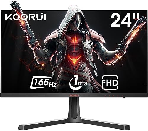 KOORUI 24 cale Monitor, Monitor do gier Full-HD Ekran PC VA 1ms 165Hz Monitor, DCI-P3 85%, AdaptiveSync Technologie, 2 x HDMI, DisplayPort, regulowane nachylenie, czarny