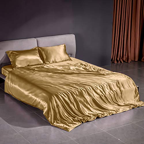 THXSILK Silk Duvet Cover Set 4 Piece, 22 Momme Silk Sheets, Luxury Bedding Sets - Ultra Soft, Machine Washable, Durable - 100% Top Grade Mulberry Silk - King Size, Metallic Gold THXSILK Silk Duvet Cover Set 4 Piece, 22 Momme Silk Sheets, Luxury Bedding Sets - Ultra Soft, Machine Washable, Durable - 100% Top Grade Mulberry Silk - King Size, Metallic Gold