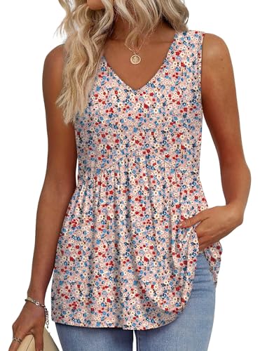 Image of OFEEFAN Womens Tank Tops 2025 Flowy Peplum Tops for Women Dressy Sleeveless V Neck Babydoll Tank Tops