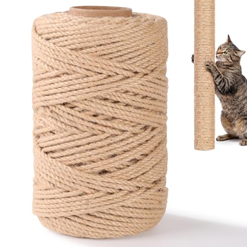 Natural Sisal Rope for Cat Scratcher Post 4MM x 230FT Jute Twine Sisal Fiber Hemp Rope for Cats Scratching Post Replacement DIY Crafts Gardening Home Decorating