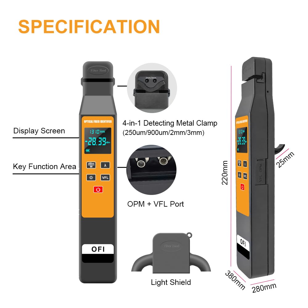 TM501 3 en 1 Optical Fiber Identifier Identificateur de fibre optique 800-1700 nm avec fonctions de Optical Power Meter et VFL pour fibres optiques de 0,25 mm, 0,9 mm, 2,0 mm, 3,0 mm