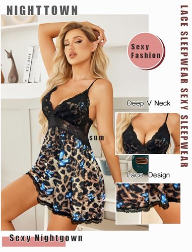 Image of Avidlove Women Chemise Night Gown Lace Modal Sleepwear V-Neck Full Slip Babydoll Lingerie Sexy Nightgowns