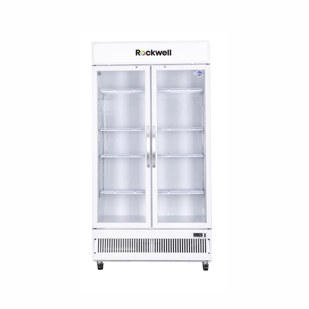 ROCKWELL RVC950C Double Glass Door Visi Cooler, Large | Adjustable Shelves, LED Lighting, Energy Efficient, Auto-Defogging, 4 Year Warranty, Ideal for Big Outlets