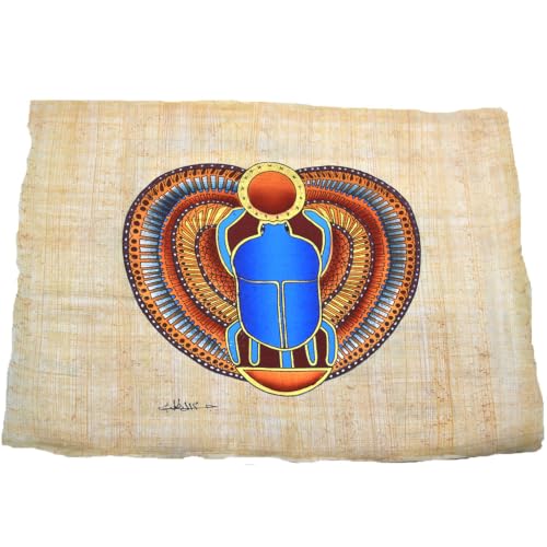 Papiro Original Escarabajo de la Suerte, hecho y pintado a mano en Egipto, mide 33 x 43 cm aprox. Ref. 28H-A