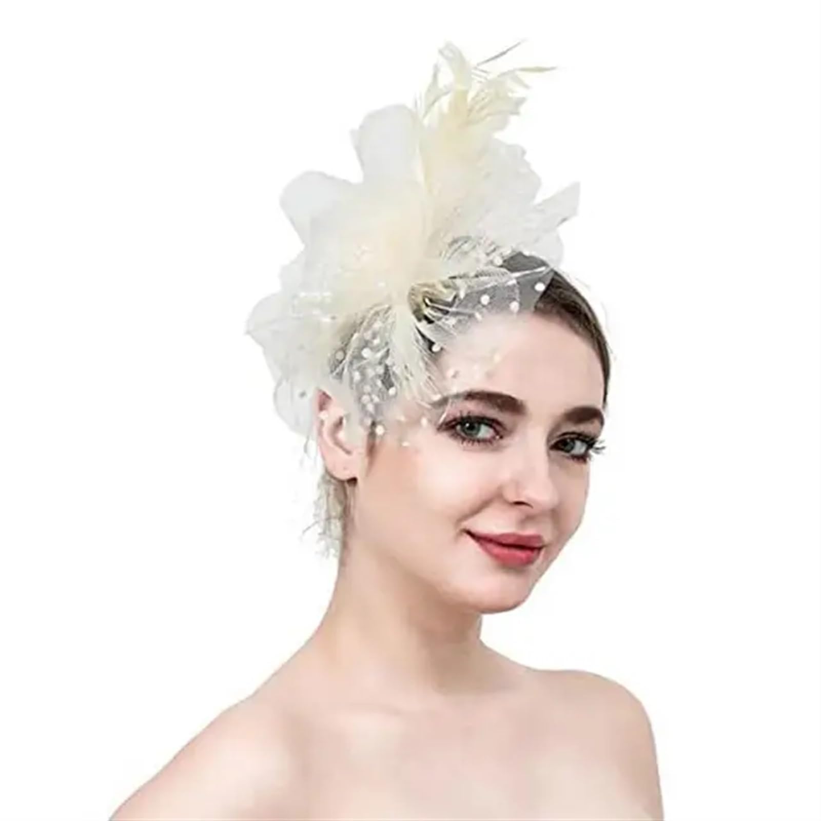 UALXPAO Wedding Hats Party Fascinator Headdress Wedding Headwear Bridal Hair Accessories for Tea Party,Weddings(Beige)
