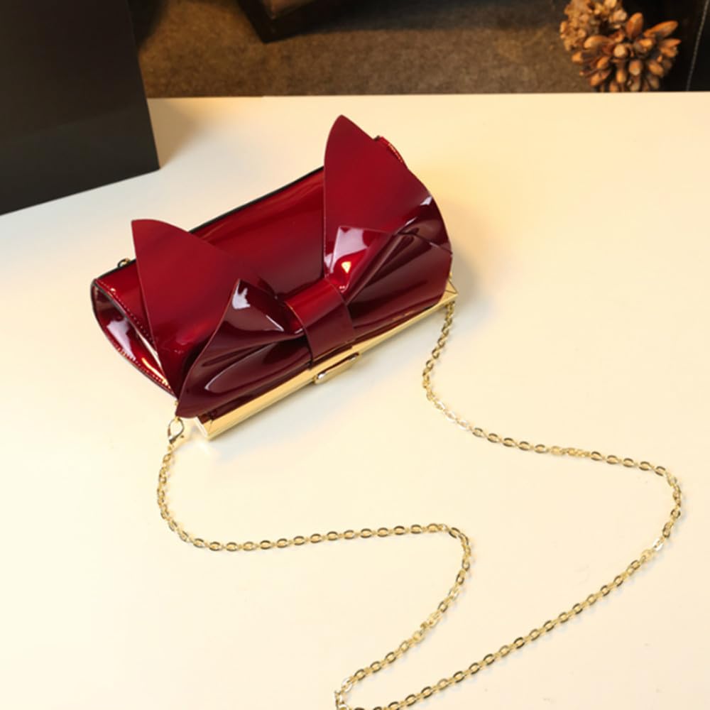 Nucucina Hard Shoulder Purses For Women Handbags Small Chain Top Handle Satchel Crossbody Bag Bow Quilted Clutch Evening Bags (Wine Red)