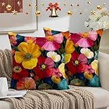 THISFIND Vibrant Floral Throw Pillow Covers 18x18 Inch Set of 2, Double-Sided Printed Colorful Flower Cushion Covers for Sofa, Couch, Bed, Living Room and Home Décor