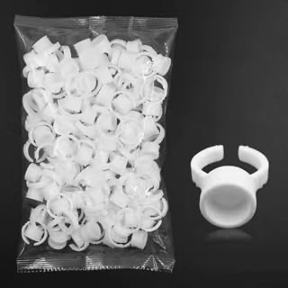 100個 タトゥーインクリングカップース使い捨てタトゥー顔料リング 使い捨て接着剤ホルダーまつげエクステンション用ネイルアートまつげエクステンショングルーリングカップホルダ 化粧用メイクリングパレット