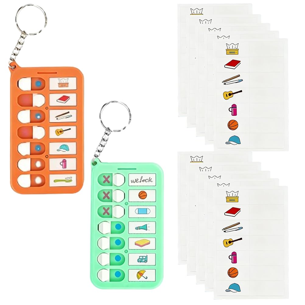 Set de 2 piezas agenda semanal para niños con lista de tareas pendientes y 10 pegatinas, tablero de rutinas, verde y naranja