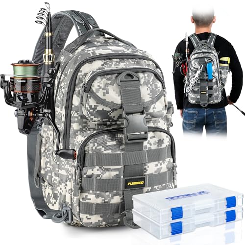 Image of PLUSINNO Fishing Backpack Tackle Bag, Water-Resistant Backpack with Rod Holder, Ideal Gifts for Men