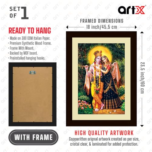 Image of ArtX Wood Bhagwan Radha Krishna Traditional Indian Multicolor Framed Painting Prt (Axh0136-Rdk)