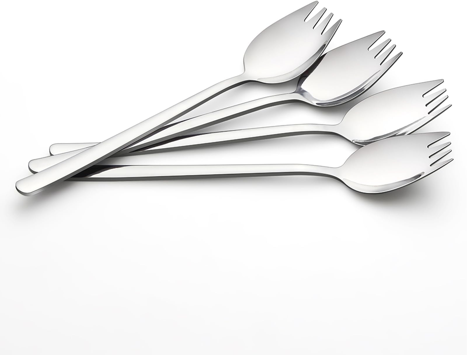 IQCWOOD Sporks, 4-Pack 18/10 Stainless Steel Fork, Metal Spork for Everyday Household Use, 7.4-Inch Long Handle Dessert Ice Cream Salad Forks, Flatware Set Spork for Fruit Appetizer Dessert