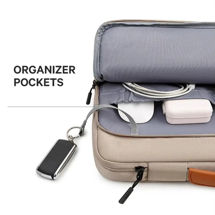 Image of PROTEQ Laptop Sleeve Shockproof Bag - Biege (Handle), 15.6 Inch | Slim Laptop Cover Bag | Slim Protective Cover Case for Office, College Black & Beige | Shockproof Laptop Sleeve Bag