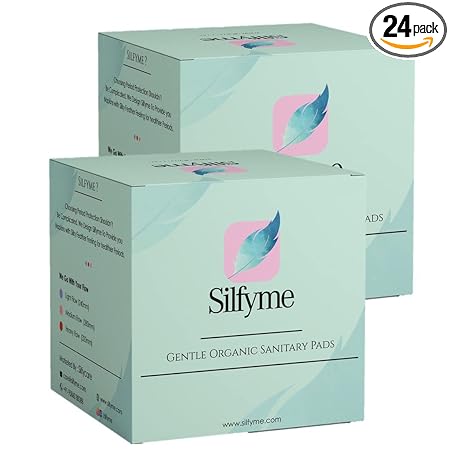 Silfyme Organic Biodegradable Sanitary Pads Made of 100% Organic cotton & Bamboo Fibre - Rash-Free | Plastic Free | Paraben Free | Toxin Free | Chlorine Free - Pack of 24 (12 Light Flow X 12 Medium Flow )