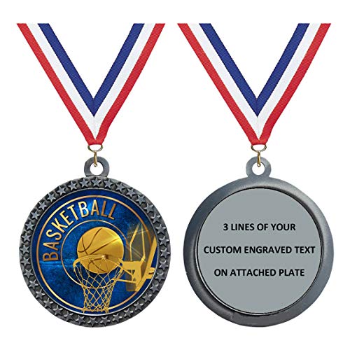Custom Engraved 2-1/2 inch Die-Cast Metal Award Medallion with Antique Silver Finish and Attached 2 Inch Full Color Laminated Sport Insert.
