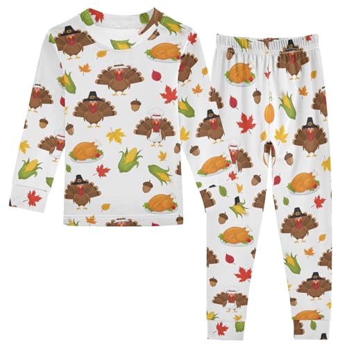 Pajama Sets Long Sleeve Thanksgiving Pattern with Festive Turkey Soft Comfy Sleepwear 2 Piece PJS 3-8T