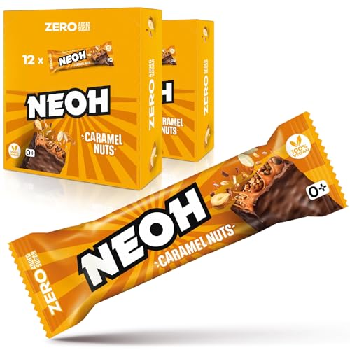 NEOH Low-Carb, veganer Karamell-Erdnussriegel – Ohne zugesetzten Zucker, Voll nussiger Erdnüsse und verführerisch gutem Karamell, 24x28g Packung