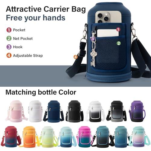 Image of DYSANKY 64 oz Insulated Water Bottle | Upgraded Thickened Stainless Steel Water Jug for Gym and Hiking with Straw, Carrier Bag, Handle Strap | BPA-Free 64 oz