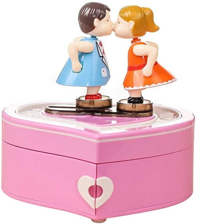 Musical Jewelry Box Heart Music Storage Box with Love Couple Figurines for Valentines Day Gift Girls Birthday Gift Desk Oranment (Color : Pink) (Pink)