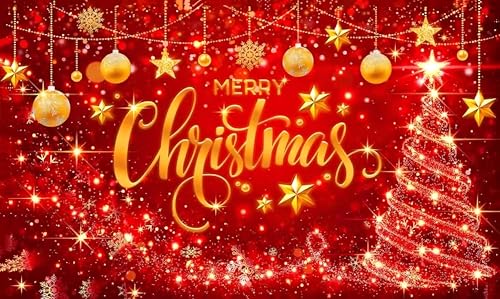 Backdropon Red Merry Christmas Backdrop Glitter Bokeh Sparkle Snowflake Photography Background Xmas Party Decoration Photo Banner Booth Tapestry Size 5Feet Height & 8Feet Width(5 * 8)