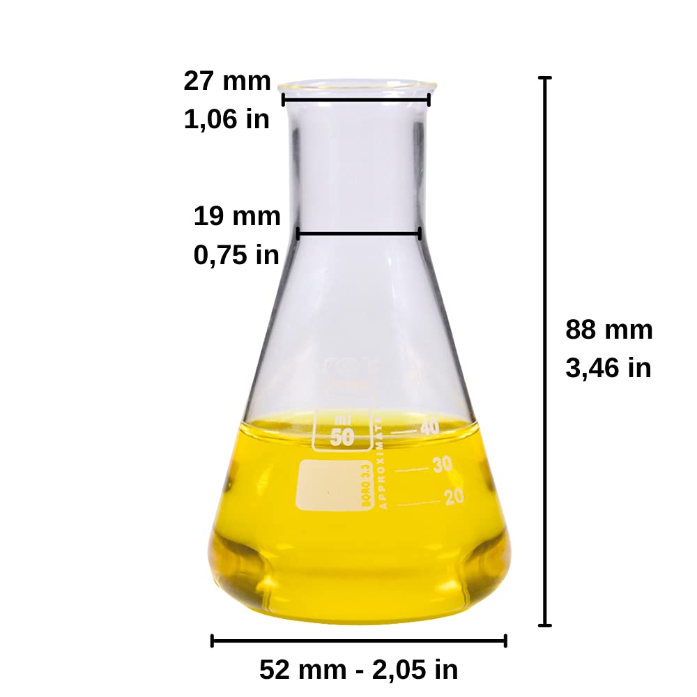 ISOLAB USA - Set di boccette Erlenmeyer in vetro trasparente - collo stretto - 3 misure - 50 ml, 100 ml e 250 ml (50/150/250 ml, vetro borosilicato, 3)