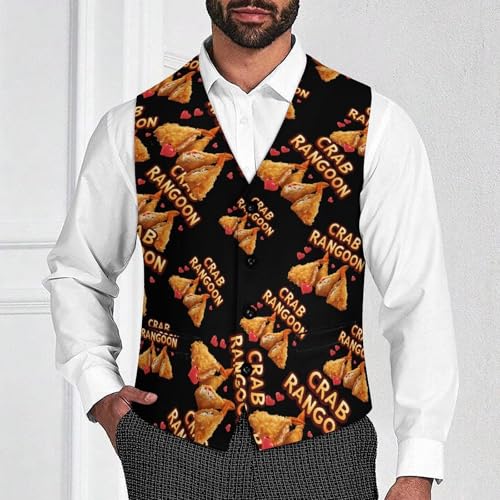 Crab Rangoon Men's Suit Vest Waistcoat Vests Formal Dress with 2 Pockets for Business Casual Tuxedo2