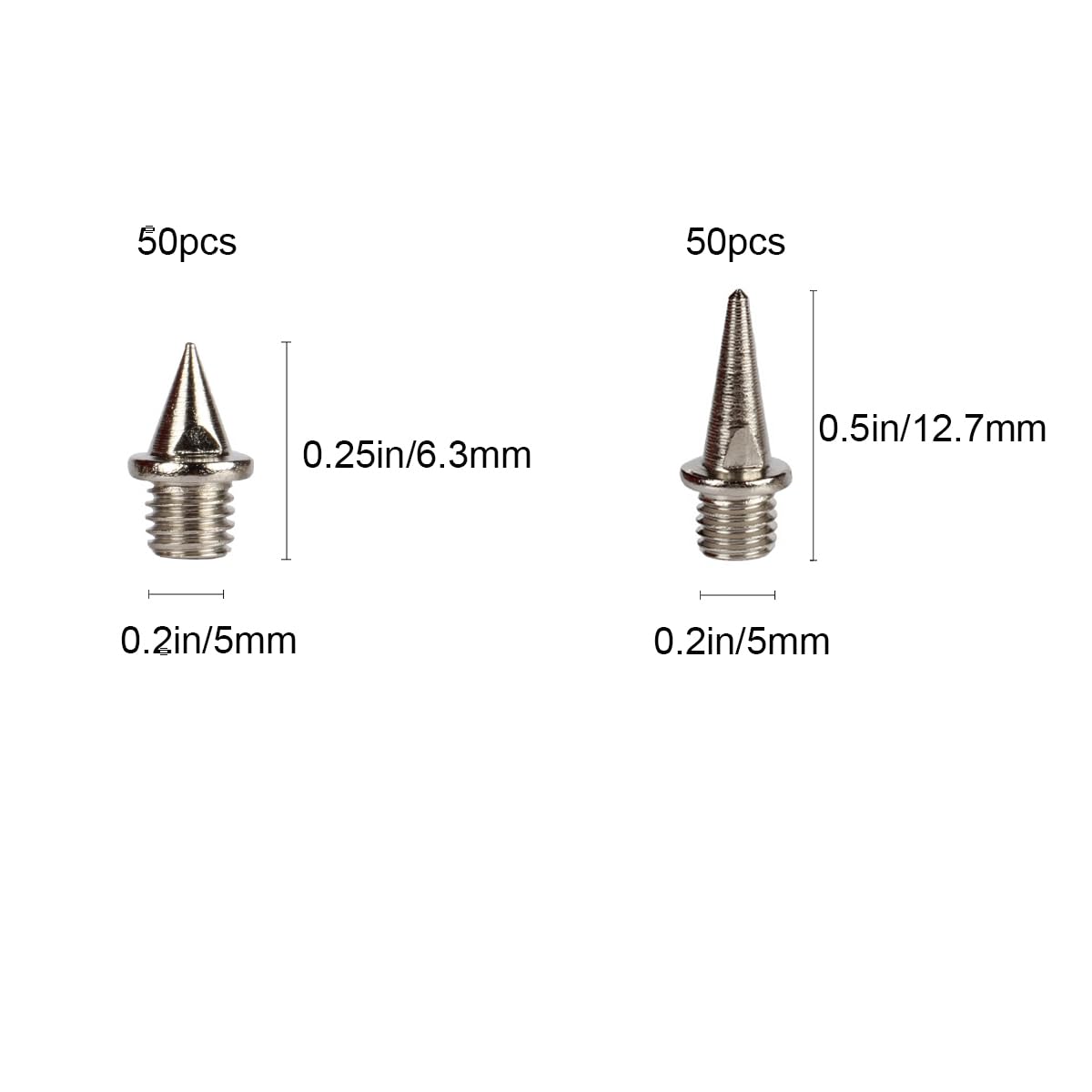 Tutuxio 100pcs Stainless Steel Track and Cross Country Spikes with Spike Wrench, Includes 50pcs 1/2in and 50pcs 1/4in Track Spikes, Replacement Spikes for Sprint Sports Short Running Track Shoes