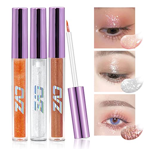 DAGEDA 3 Colors Glitter Liquid Eye Shadow Set, Korean Makeup Shinny Pearly Glitter Long Lasting Eye Shadow, Waterproof M