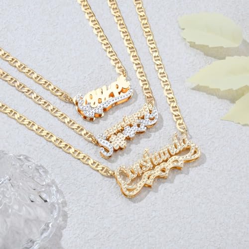 BAUMA AUTO Double Plated Name Necklace Personalized Custom Nameplate Pendant Necklace Personalized Name Jewelry for Women Men Birthday Gifts3