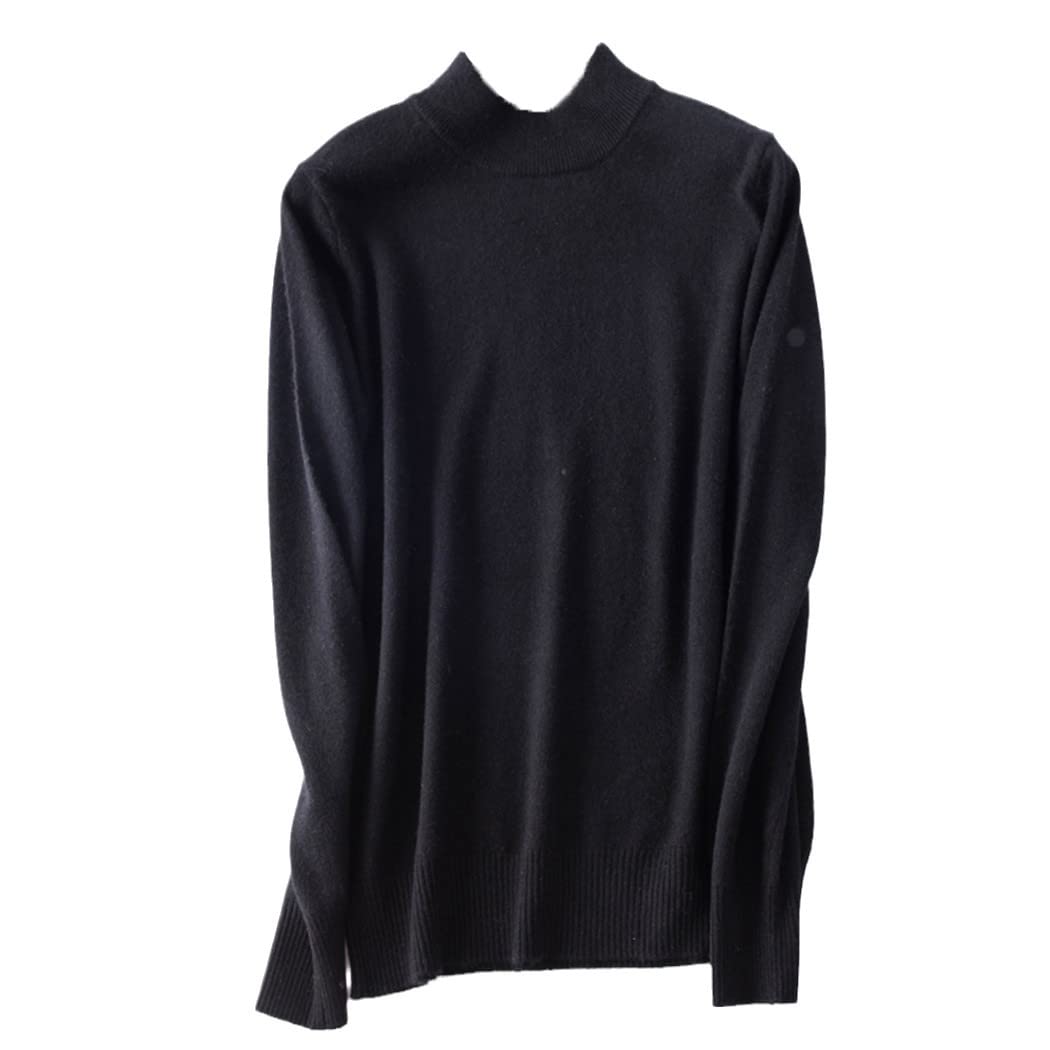 FULBHPRINT Maglione a collo alto in misto cashmere da donna maglione a collo alto femminile autunno inverno manica lunga pullover tinta unita, Nero , XL