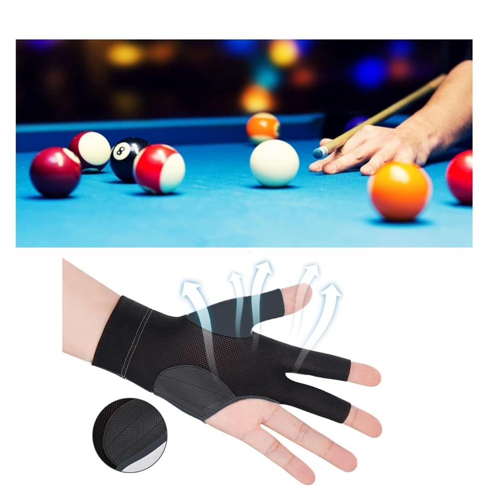 TOPDANCHUANG Anti Slip Billiard Glove 3 Fingers Show Gloves Left Hand Snooker Glove Billiard Accessories Fits on Left Hand for Men Women (grey - Image 2
