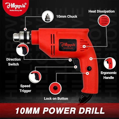 Image of Hillgrove HGCM1386M2 100% Copper Winding 10mm Drill Gun Drilling Machine Kit Set with 4 inchinch Hand Angle Grinder Wall Cutter Grinding Glender Cutting Machine