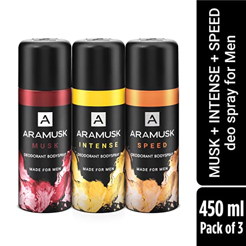 Image of Aramusk Deodorant For Men With Long Lasting Fragrance| Musk, Intense, & Speed Everyday Wear Body Spray Assorted Pack| 150ml Each