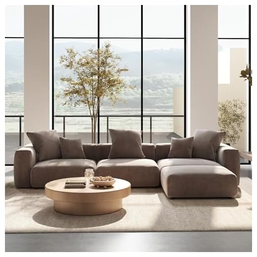 Sdorens 141.73" Modular Sectional Sofa Cloud Couch, L Shaped Sofa with Ottoman, Corduroy Couch with 5 Pillows, Oversized Corduroy Sectional Couches for Living Room, Washable Cover, Brown