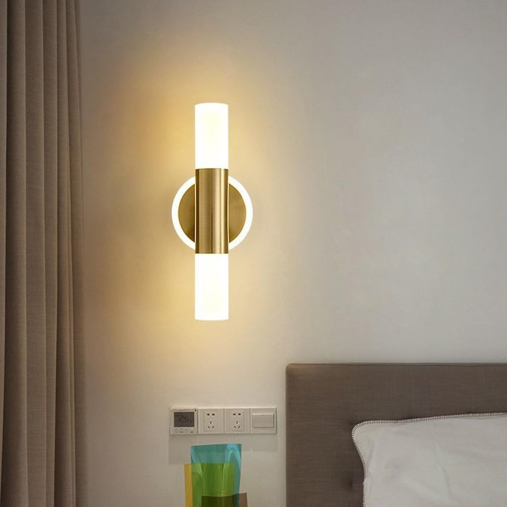 Kinkiety ścienne do wnętrz w kolorze złotym 2 długie cylindryczne światła łazienkowe toaletka nowoczesna liniowa lampa LED do szafki nocnej sypialni salonu przedpokoju