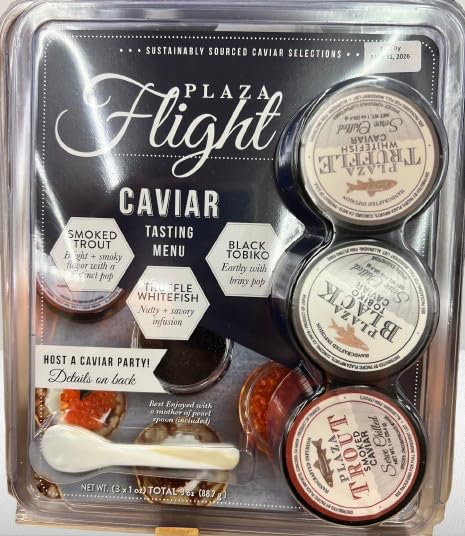 Plaza Caviar Trio – 3 Pack Gourmet Caviar Set (1 oz Each) – Smoked Trout, Truffle Whitefish, and Black Tobiko – 3 oz Total