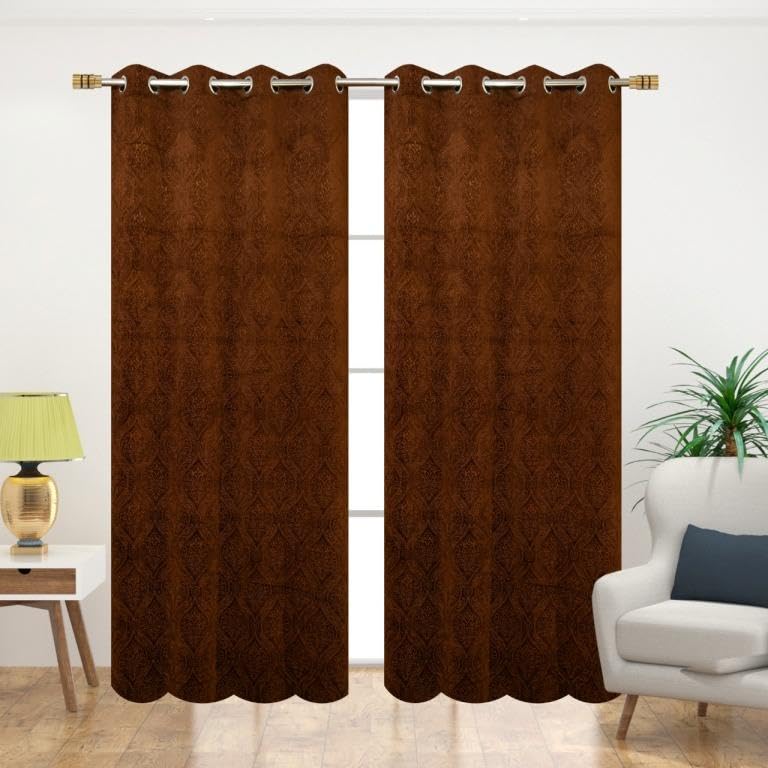 Image of Fabrilia Velvet Eyelet Window Curtain 5 feet for Living Room /Bedroom, Brown, Pack of 1 Piece