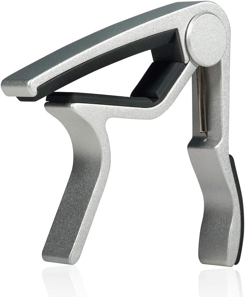 One Handed Trigger Guitar Metal Capo Quick Change For Ukulele, Electric And Acoustic Guitars (Silver)
